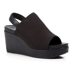 Eileen Fisher Platform Slingback Open Toe Fabric Sandal Black